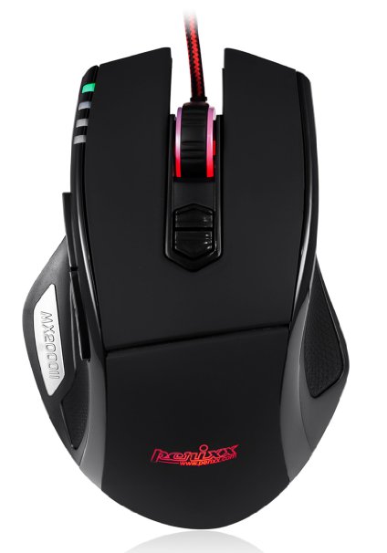 Perixx MX-2000B Programmable Gaming Laser Mouse - 8 Programmable Button and 4 User Profile - Omron Micro Switches - Gold-plated USB Connector - Braided Fiber Cable - Avago 5600DPI ADNS-9500 Laser Sensor - DPI Switch 100-5600 - Weight Tuning Cartridge - Ultra Polling 1000HZ -Black