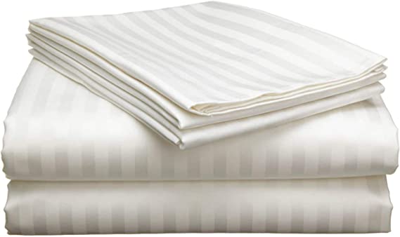 100% Egyptian Cotton Sheet Set, Ivory Stripe Sheet Sets Full Size 4 Piece Set 800 Thread Count Egyptian Cotton Bedsheets, Soft & Silky Sateen Weave Fits Mattress 26'' Deep Pocket