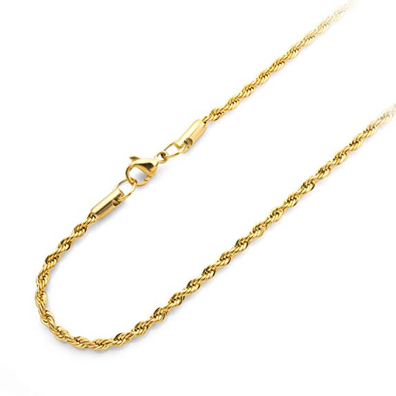 555Jewelry Stainless Steel Hypoallergenic Twisted Singapore Rope Chain Necklace