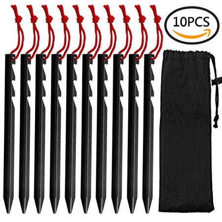 GiBot Camping Tent Pegs Stakes, Set of 10 Ultralight Heavy Duty Aluminum Alloy Tent Stakes Pegs Nails