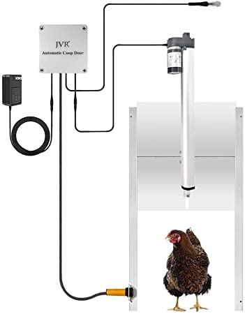JVR Chicken Coop Door Automatic Opener Kit with Safety Mechanism, Rainproof Adjustable Light Sensor Controller Actuator Motor, DC 12V Power Supply (Light Sensor Version)