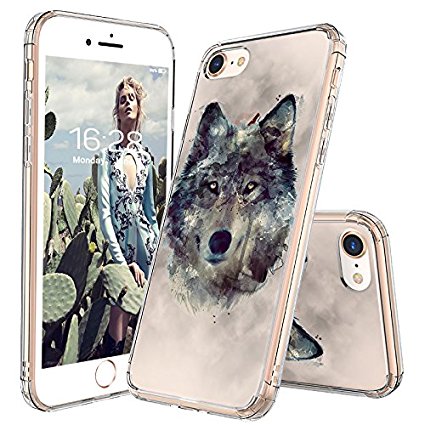 iPhone 8 Case, iPhone 7 Case, iPhone 7 Clear Case, MOSNOVO Wolf Clear Design Printed Transparent Plastic Hard Back with TPU Bumper Protective Back Case Cover for iPhone 7 (2016) / iPhone 8 (2017)