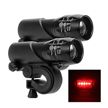 LED Bike Head Light and Taillight Set, Aircraft Aluminium Waterproof Front and Rear Bike Camping Outdoor Lighting