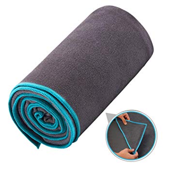Ewedoos Yoga Towel with Anchor Fit Corners, 100% Microfiber Non Slip Yoga Towel, Super Soft, Sweat Absorbent, Ideal for Hot Yoga, Pilates and Workout.