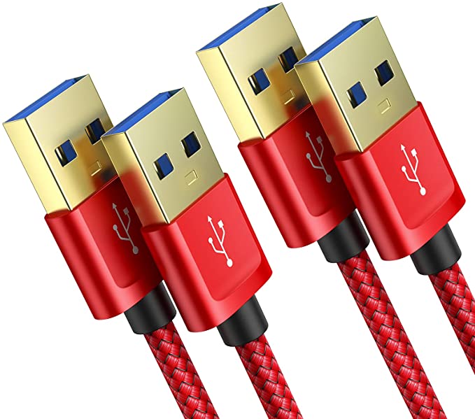 USB 3.0 A to A Male Cable, JSAUX USB to USB Cable 2 Pack(3.3ft 6.6ft) USB Male to Male Cable Double End USB Cord with Gold-Plated Connector for Hard Drive Enclosures, DVD Player, Laptop Cooler (Red)