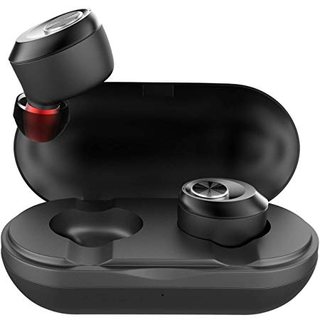 Wireless Earbuds, Vidgoo Bluetooth Headphones V5.0 Mic Earpieces True Wireless Stereo Hands Free Call in Ear Sweatproof Sport Earphones Headset with Charging Box (Black)