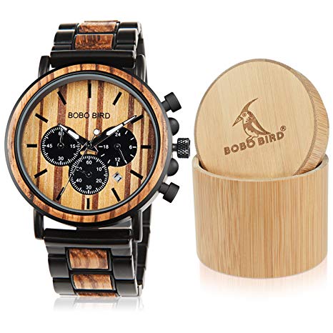 BOBO BIRD CP09 Wooden Mens Watch Top Brand Luxury Stylish Watch Wood & Stainless Steel Chronograph Military Quartz Watch Best Gift