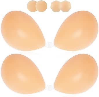 Adhesive Bra Sticky Bra Push Up 2 Pairs, Invisible Silicone Bras with Pasties Nipple Covers for Women