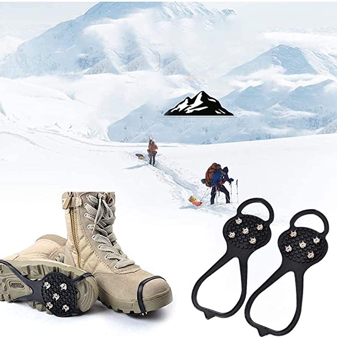 SURPZON Ice Snow Spike Grips Crampons,Universal Non-Slip Gripper Spikes,traction cleats with 5 Steel Spikers Boots Shoes Covers for Hiking Walking Outdoor Sport