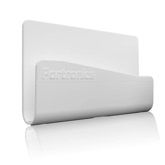 Portronics Modesk 101 Wall Hanging Mobile Holder with Adhesive Strips, Charging Holder Compatible with iPhone, Smartphone and Mini Tablet (White)