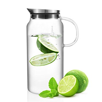 Samadoyo Glass Water Pitcher with Stainless Steel Lid and Built-In Fruit Strainer for Flavorful Infusions 1.3L (44 oz)