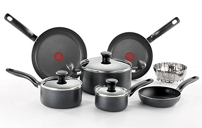 T-fal A821SA Initiatives Nonstick Inside and Out Dishwasher Safe Oven Safe Cookware Set, 10-Piece, Charcoal