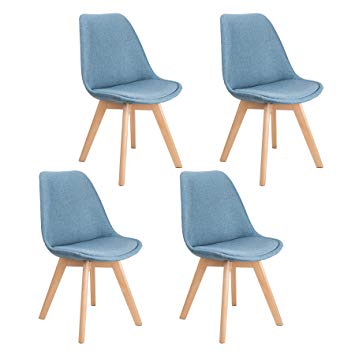 CO-Z Set of 4 DSW Eames Chairs, Mid-Century Modern Upholstered Fabric Dining Chair with Solid Wood Legs (Sets of 4, Light Blue)