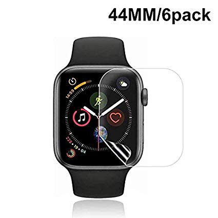 [6 Pack] Apple Watch Screen Protector 44MM PET, hairbowsales HD Screen Protector Anti-Bubble Scratch-Resistant Guard Cover 3D Hydrogel Protective Soft Film Apple Watch Series 4 44mm PET