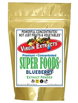 Virgin Extracts (TM) Pure Premium Organic Freeze Dried Blueberry Extract SuperFood Blueberry Powder 4:1 Concentrate (4 X Stronger) 16oz Pouch