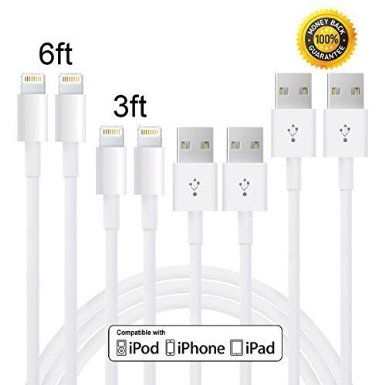 WechargeTM 2pack 3FT 2pack 6FT Lightning to USB Sync and Charging Cable Cord for iPhone 6s plus 6s 6 plus 6 5s 5c 5 iPad Air iPad mini iPod nano and iPod touch White