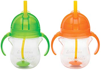 Munchkin Click Lock 7 Ounce Weighted Flexi-Straw Cup, 2 Pack, Green/Orange