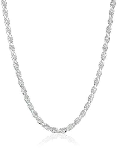 Amazon Essentials Gold or Rhodium Plated Sterling Silver Diamond Cut Rope Chain Necklace