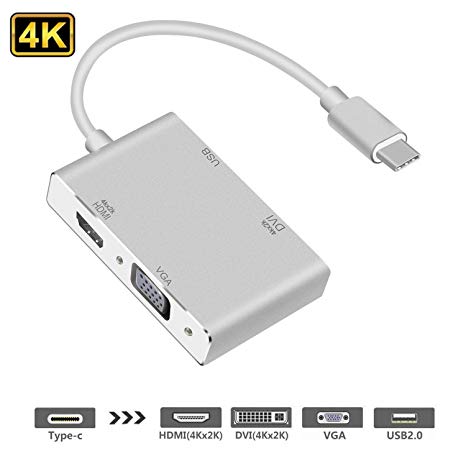 USB C to HDMI Adaptor, Type C to VGA DVI HDMI & USB 3.0 Hub 4 in 1Adapter