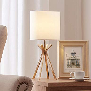 CASILVON Modern Design Gold Metal Base Living Room Bedroom Bedside Table Lamp, Table Lighting with TC Fabric Shade Desk Lamps