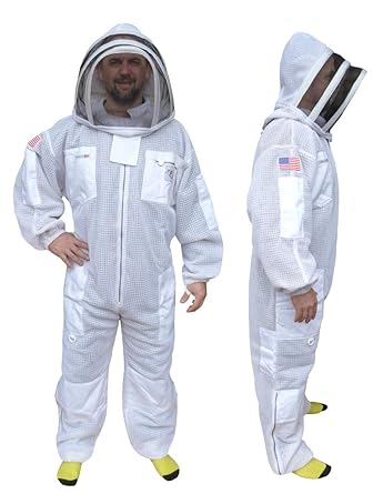 Three layer ultra ventilated beekeeping suit professional bee suit 3 layer (Medium)