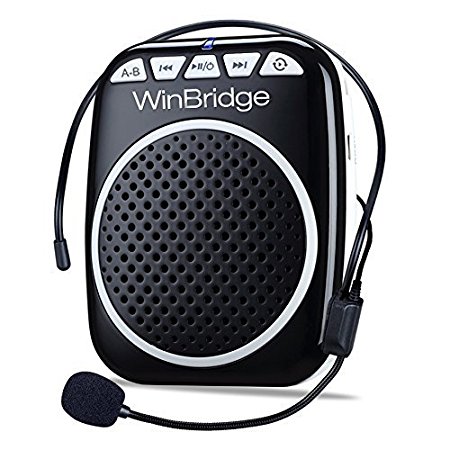 WinBridge WB001 Rechargeable Ultralight Portable Voice Amplifier Waist Support MP3 Format Audio for Tour Guides, Teachers, Coaches, Presentations, Costumes, Etc.-Black