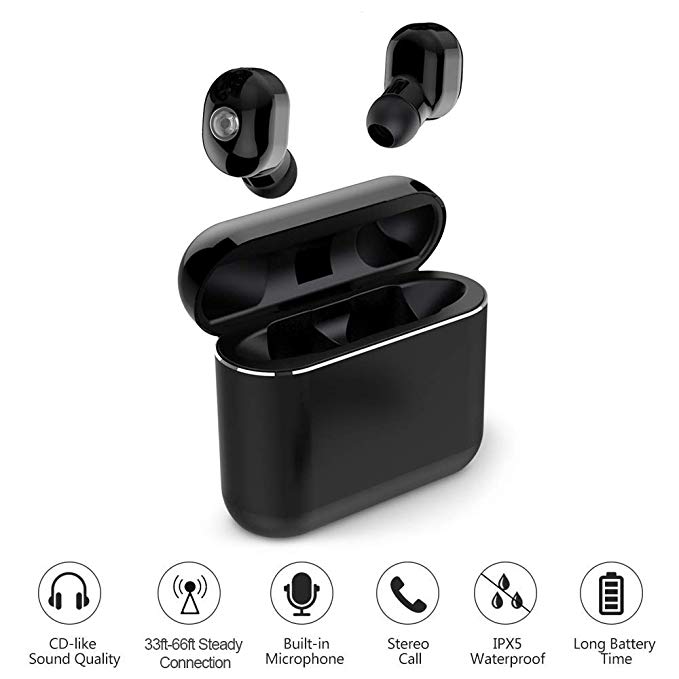 Wireless Earbuds Bluetooth 5.0, LAKASARA True Wireless in-Ear Earbuds Easy Pair, with Portable Charging Case, Long Battery Life, Mini Invisible Earset Sweatproof with Mic, 3D Stereo Sound