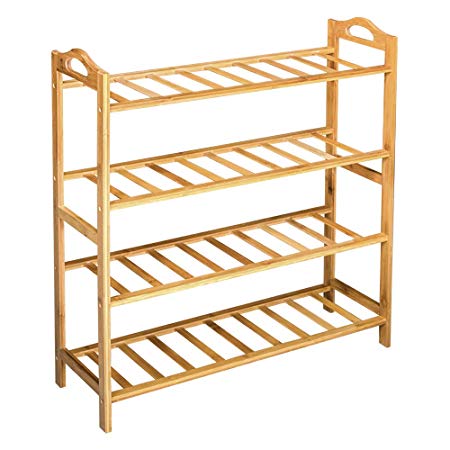 LOVIN PRODUCT Shoe Rack, 4 Tiers Natural Bamboo Shoe Rack for Closet; Durable Shoe Organizer/Space Saving/Environmentally Friendly/Utility Storage Shelf for Home, Entryway, Hallway