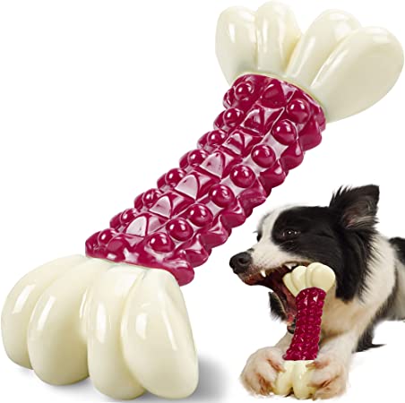 Rmolitty Durable Dog Toys, Indestructible Dog Chew Toys for Aggressive Chewers, Tough Nylon Dental Dog Toys for Large Medium Breed, Real Bacon Flavor