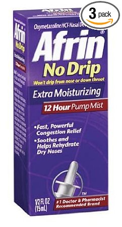Afrin No Drip 12 Hour Pump Mist, Extra Moisturizing, .5-Ounce Pumps (Pack of 3)