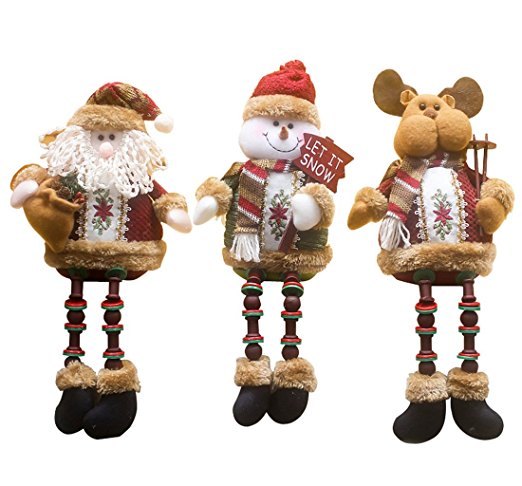 3PCS/Set Super Cute Christmas Plush Toy Long Leg Sitting Santa Clause Snowman Reindeer Doll Christmas Ornaments A