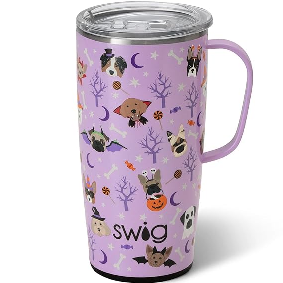 Swig Life 22oz Travel Mug | Insulated Tumbler with Handle and Lid, Cup Holder Friendly, Dishwasher Safe, Stainless Steel, Travel Coffee Cup, Insulated Coffee Mug with Lid and Handle (Howl-o-ween)