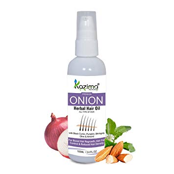 KAZIMA Premium Quality ONION Herbal Hair Oil For Unisex - ALL TYPE OF HAIR - Boost Hair Regrowth, Anti Hair Fall Control & Removes Dandruff (100 ML)