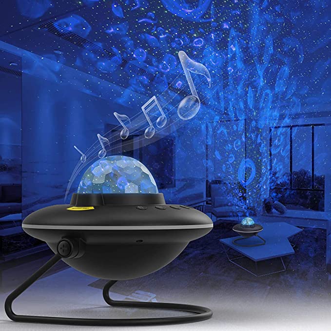 Star Projector Galaxy Moon Ocean Wave Projector Battery Operated Night Light with Bluetooth HiFi Speaker Auto-Off Timer Ambiance Light for Kids Adults
