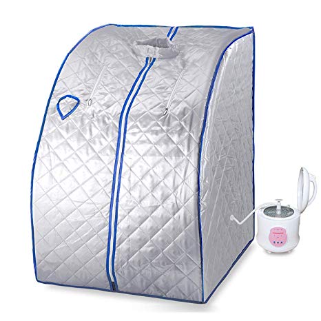 KUPPET 2L Portable Folding Steam Sauna-One Person Home Sauna Spa for Full Body Slimming Loss Weight w/Chair, Remote Control, Steam Pot, Foot Rest, Mat(Silver)