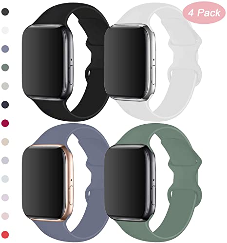 RUOQINI 4 Pack Compatible with Apple Watch Band 38mm 40mm 42mm 44mm,Sport Silicone Soft Replacement Band Compatible for Apple Watch Series 5/4/3/2/1