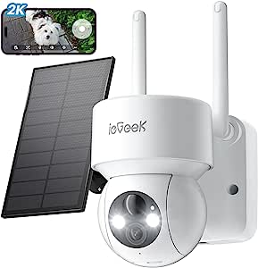 ieGeek 360° 2K Caméra Surveillance WiFi Extérieure sans Fil Solaire, Camera Exterieur, Vision Nocturne Couleur, AI/PIR Détection Humaine, Audio Bidirectionnel, Sirène d'alarme, Alexa/IP65