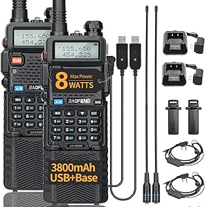 BAOFENG UV-5R 8W Ham Radio UV5R Long Range Dual Band 3800mAh Rechargeable Extended Battery Walkie Talkies for Adults Handheld Portable 2 Two Way Radio Full Kit for Hunting Survival Gear,2Pack