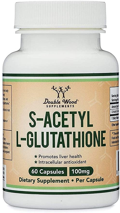 S-Acetyl L-Glutathione Capsules - 100mg, Made and Tested in The USA, 60 Count (Acetylated Glutathione) by Double Wood Supplements