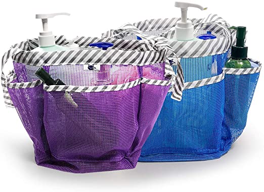SUPINEFOX US 2 Pack Mesh Shower Caddy, Quick Dry Shower Tote Bag Hanging Toiletry with 2 Handles for Shampoo, Conditioner, Soap and Other Bathroom Accessories (Purple Blue)