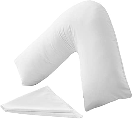 CnA Stores Orthopaedic V-Shaped Pillow Extra Cushioning Support For Head, Neck & Back (White, V-pillow With Cover)