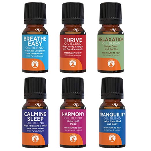 GuruNanda Top 6 Blends Essential Oils Set - 100% Pure and Natural Therapeutic Grade Oil for Aromatherapy Diffuser - Includes Tranquility - Breathe Easy - Thrive- Relaxation - Harmony - Calming Sleep