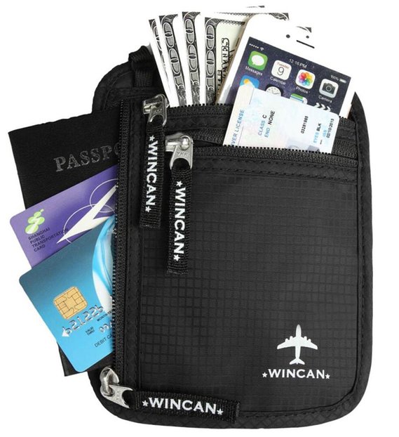 WINCAN RFID Neck Wallet Blocking- Concealed Passport Holder & Travel Pouch
