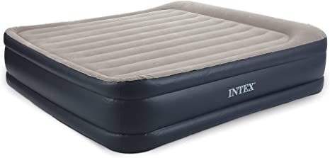 Intex 64137ST Dura Beam Deluxe Raised Pillow Inflatable Blow Up Portable Firm Mattress Air Bed with Built In Internal Pump, King