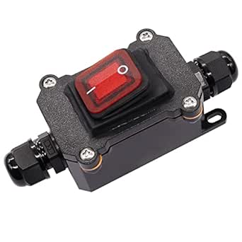 TWTADE Outdoor IP67 Waterproof Inline Cord Switch 20A DC 12V 2 Position 4Pin DPST On-Off Toggle Switch with Red Light Rocker Button,Two-Side Entry and Exit Line