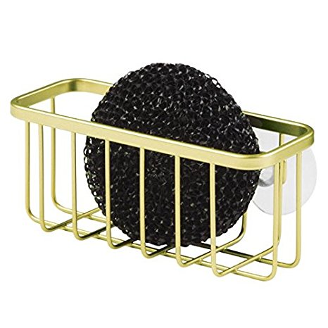 mDesign Kitchen Sink Suction Holder for Sponges, Scrubbers, Soap - Gold/Brass