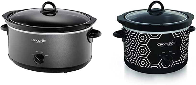 Crockpot SCV700-KC Crock Pot, 7 quarts, Charcoal & Round Slow Cooker, 4.5 quart, Black & White Pattern (SCR450-HX)