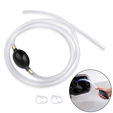 Ansblue Gasoline Siphon Hose with 2 Clip,Transfer Oil/Water/Fuel Gas Siphon Pump, Hand Syphon Pump with 2 Eco-Friendly Clear Hose