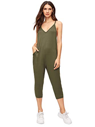 DIDK Women's V Neck Spaghetti Strap Harem Leg Cami Jumpsuit