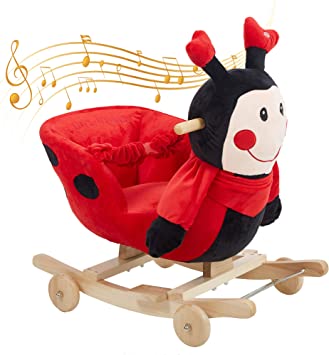 LUCKYERMORE Baby Rocking Horse with Fun Song Music/Seat Belt/Wheels Toddlers Plush Riding Rocker 2 in 1 Animal Ride on Toys for 1 2 3 Year Old, Red Ladybug